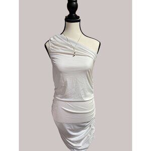 Sofía Jeans By Sofía Vergara White One-Shoulder Ruched Dress Size M Body Con